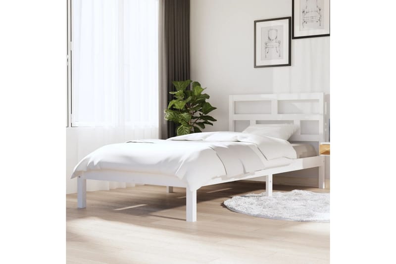Sängynrunko valkoinen täysi mänty 90x200 cm - Valkoinen - Huonekalut - Sänky - Sänkykehikot & sängynrungot