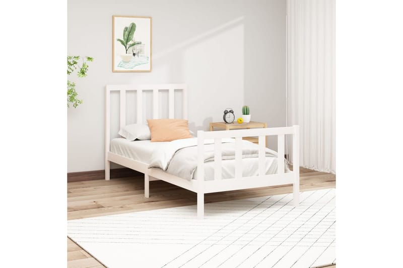 Sängynrunko valkoinen täysi mänty 90x200 cm - Valkoinen - Huonekalut - Sänky - Sänkykehikot & sängynrungot