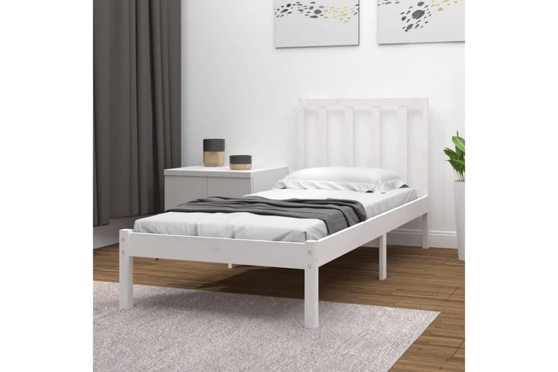 Sängynrunko valkoinen täysi mänty 90x200 cm - Valkoinen - Huonekalut - Sänky - Sänkykehikot & sängynrungot