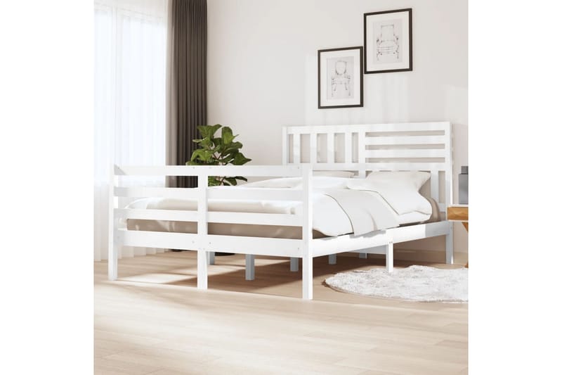 Sängynrunko valkoinen täysi puu 150x200 cm 5FT King Size - Valkoinen - Huonekalut - Sänky - Sänkykehikot & sängynrungot