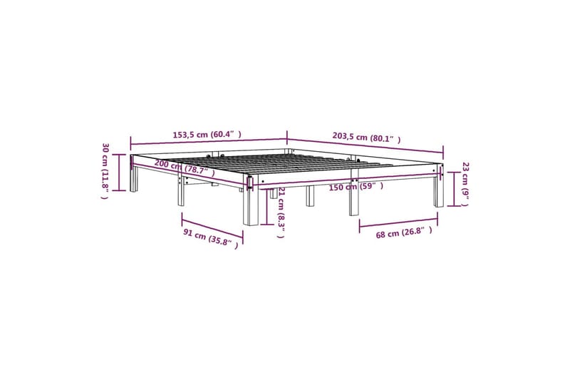 Sängynrunko valkoinen täysi puu 150x200 cm 5FT King Size - Valkoinen - Sänkykehikot & sängynrungot
