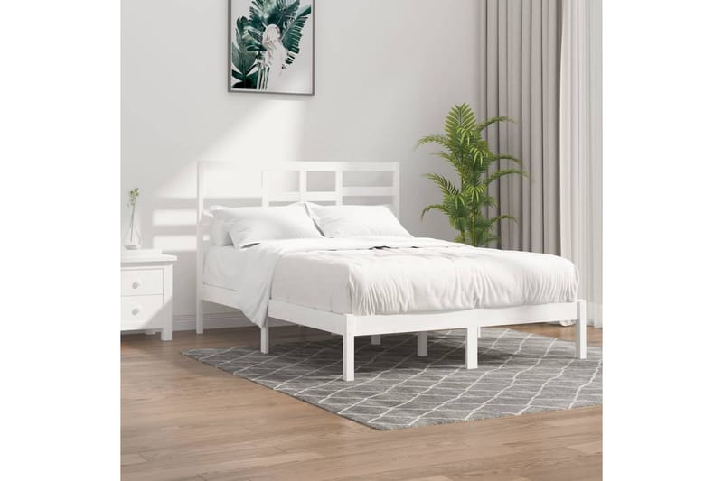 Sängynrunko valkoinen täysi puu 140x200 cm - Valkoinen - Huonekalut - Sänky - Sänkykehikot & sängynrungot