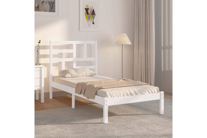 Sängynrunko valkoinen täysi puu 100x200 cm - Valkoinen - Sänkykehikot & sängynrungot