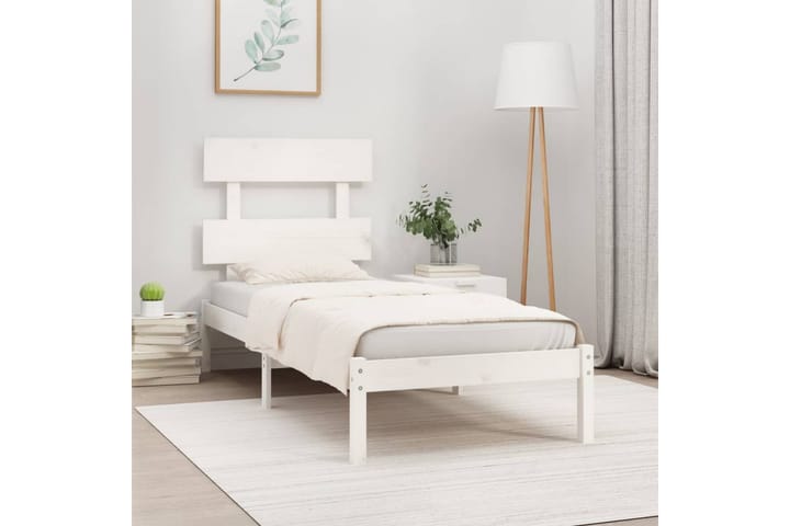 Sängynrunko valkoinen täysi puu 90x200 cm - Valkoinen - Sänkykehikot & sängynrungot