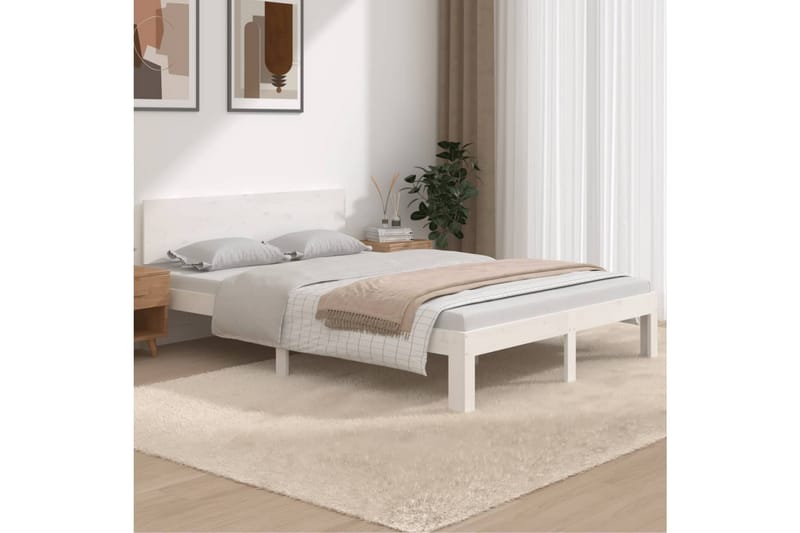 Sängynrunko valkoinen täysi puu 150x200 cm 5FT King Size - Valkoinen - Huonekalut - Sänky - Sänkykehikot & sängynrungot