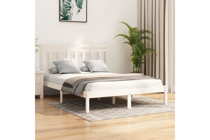 Sängynrunko valkoinen täysi puu 140x190 cm - Valkoinen - Sänkykehikot & sängynrungot