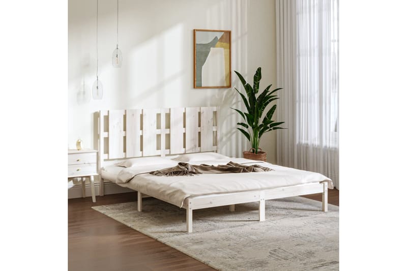 Sängynrunko valkoinen täysi puu 150x200 cm 5FT King Size - Valkoinen - Huonekalut - Sänky - Sänkykehikot & sängynrungot