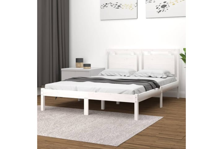 Sängynrunko valkoinen täysi puu 120x200 cm - Valkoinen - Sänkykehikot & sängynrungot