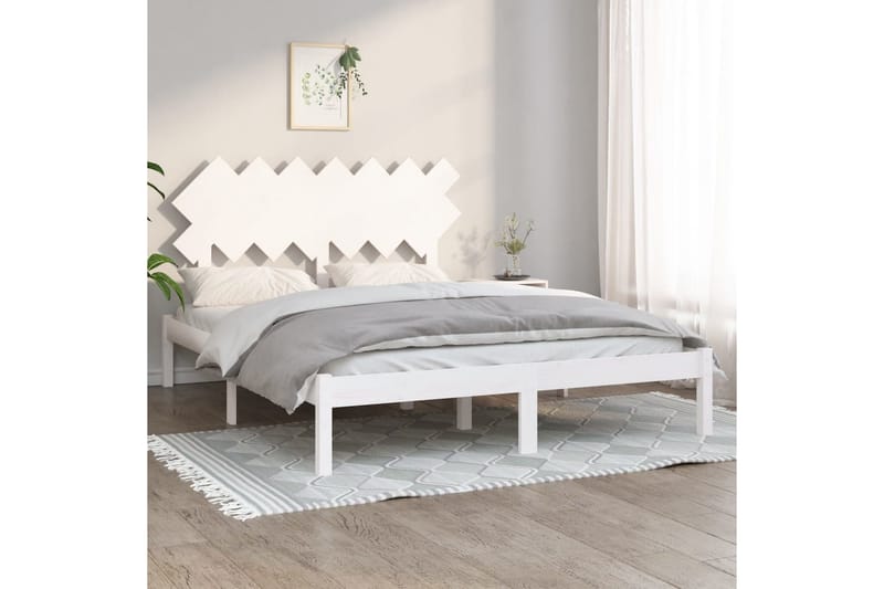 Sängynrunko valkoinen täysi puu 150x200 cm 5FT King Size - Valkoinen - Huonekalut - Sänky - Sänkykehikot & sängynrungot