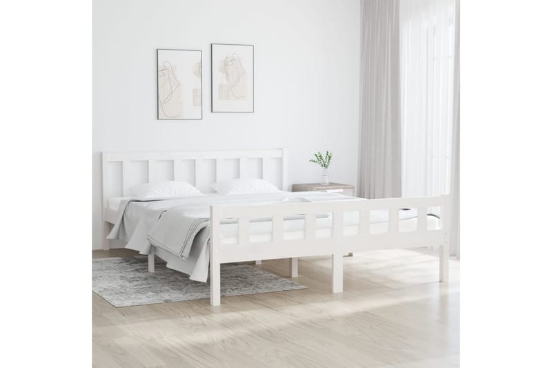 Sängynrunko valkoinen täysi puu 150x200 cm 5FT King Size - Valkoinen - Huonekalut - Sänky - Sänkykehikot & sängynrungot