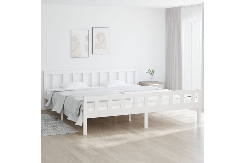 Sängynrunko valkoinen täysi puu 160x200 cm - Valkoinen - Huonekalut - Sänky - Sänkykehikot & sängynrungot