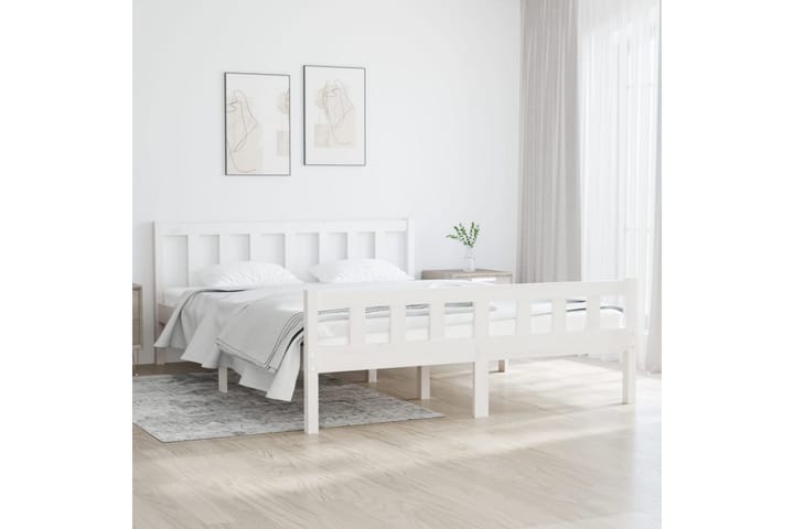 Sängynrunko valkoinen täysi puu 140x190 cm - Valkoinen - Sänkykehikot & sängynrungot