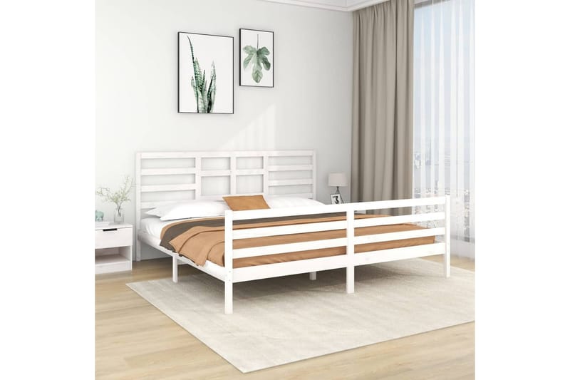 Sängynrunko valkoinen täysi puu 200x200 cm - Valkoinen - Huonekalut - Sänky - Sänkykehikot & sängynrungot