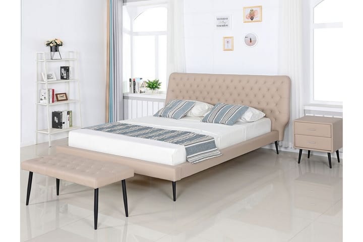 Sänky Arvinne 160x200 cm - Beige/Keinonahka - Sänkykehikot & sängynrungot