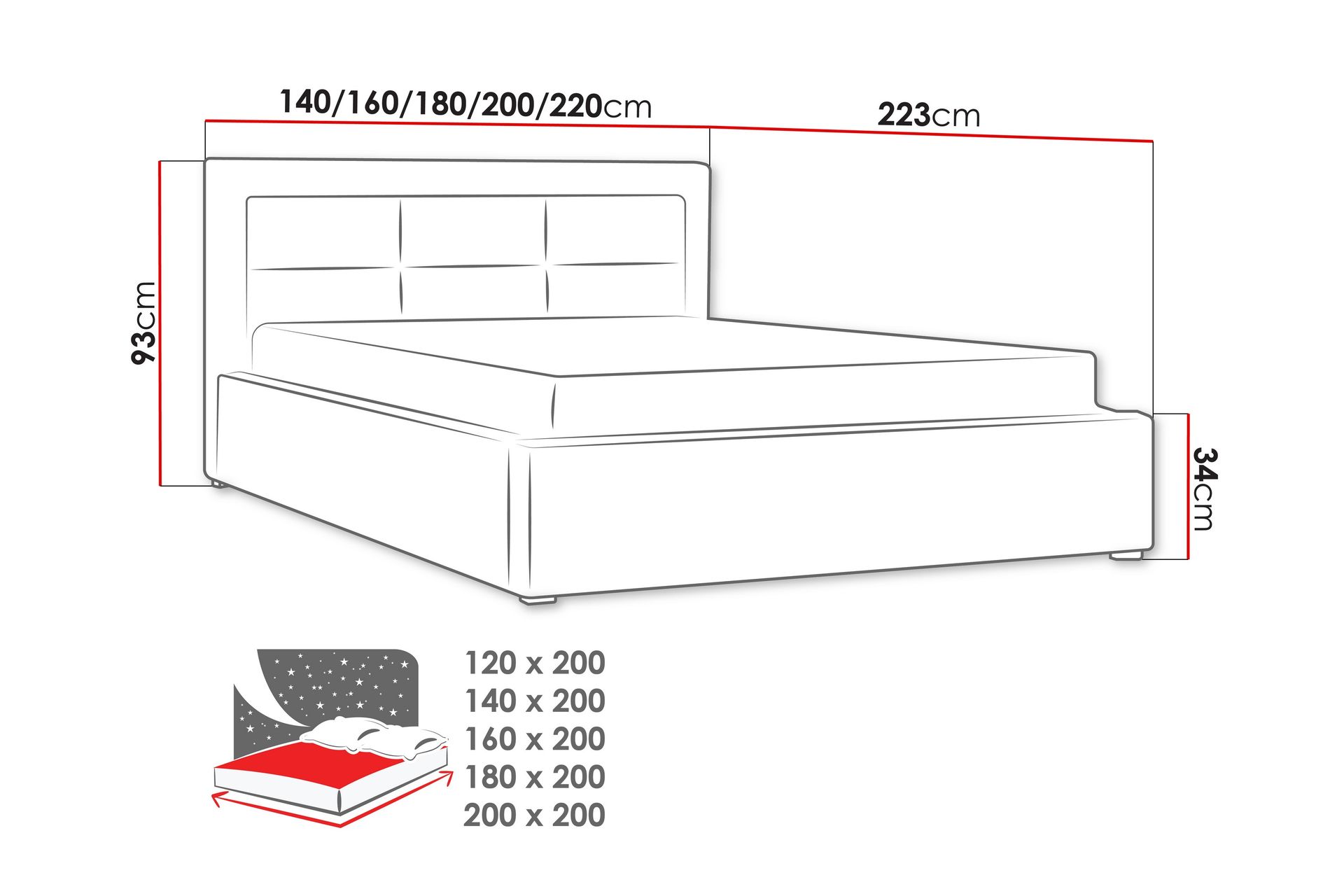 Sänky Havberg 200x200 cm Metallikehys - Tummanharmaa - Huonekalut - Sänky - Sänkykehikot & sängynrungot