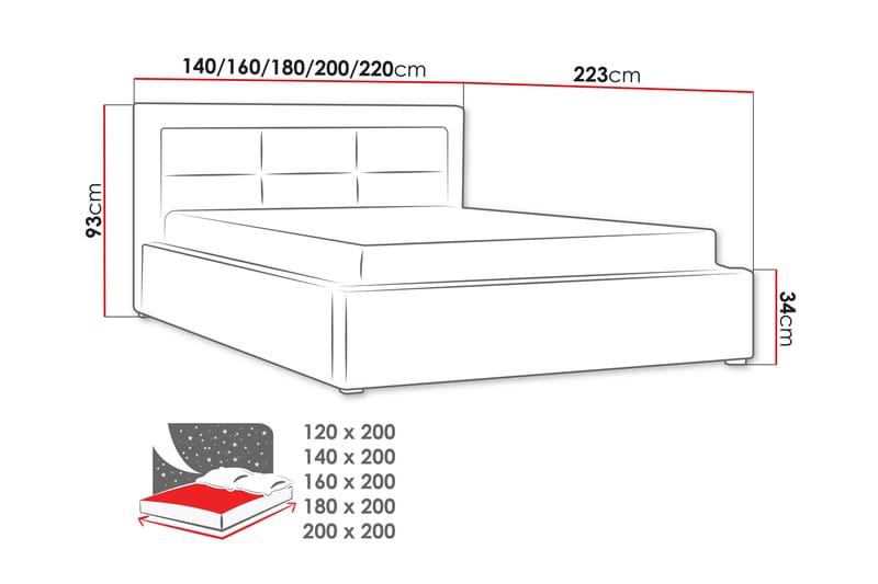 Sänky Havberg 200x200 cm Metallikehys - Valkoinen - Huonekalut - Sänky - Sänkykehikot & sängynrungot