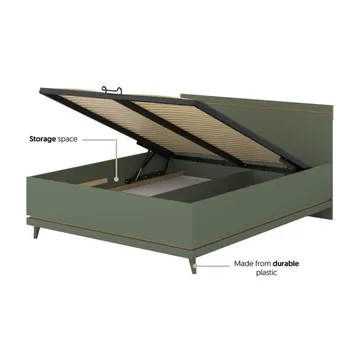 Sänky Scandi, ylösnostettava säilytystila - 160 cm, Hillitty vihreä - öljytty tammi - Huonekalut - Sänky - Sänkykehikot & sängynrungot