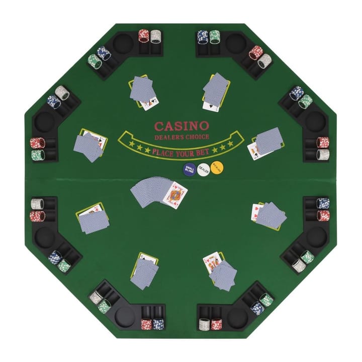 Taitettava pokeripöytälevy 8 pelaajalle kahdeksankulmio - Vihreä - Sänkykehikot & sängynrungot