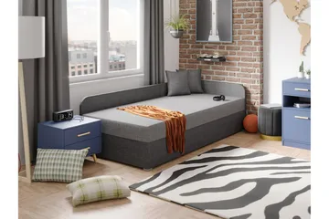 Unona sängynrunko 90x200 cm kangasta säilytystilalla + sängynpääty - Harmaa - Huonekalut - Sänky - Sänkykehikot & sängynrungot