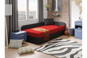 Unona sängynrunko 90x200 cm kangasta säilytystilalla + sängynpääty + patja - Musta - Huonekalut - Sänky - Sänkykehikot & sängynrungot