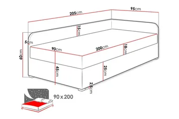 Unona sängynrunko 90x200 cm kangasta säilytystilalla + sängynpääty + patja - Vihreä - Huonekalut - Sänky - Sänkykehikot & sängynrungot