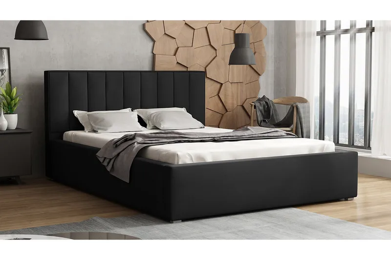 Valasco sängynrunko säilytystilalla 120x200 cm kangasta sängynpäädyllä - Musta - Huonekalut - Sänky - Sänkykehikot & sängynrungot
