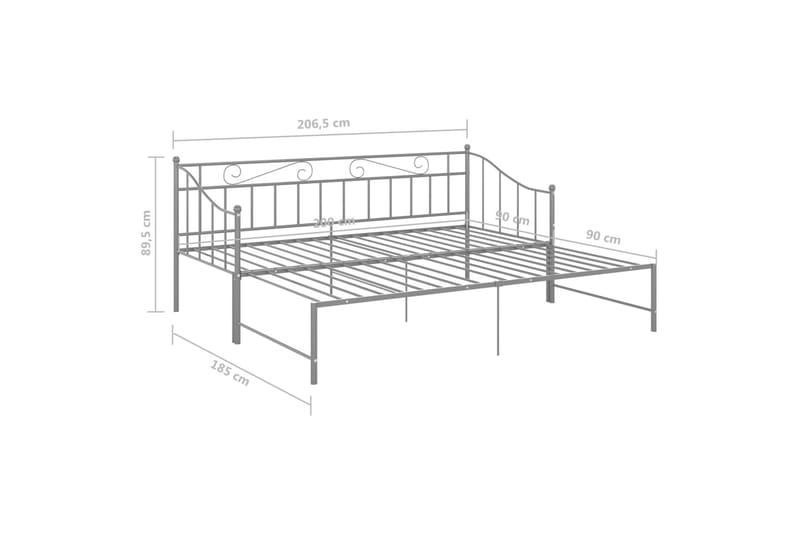Vuodesohvan runko harmaa metalli 90x200 cm - Huonekalut - Sänky - Sänkykehikot & sängynrungot