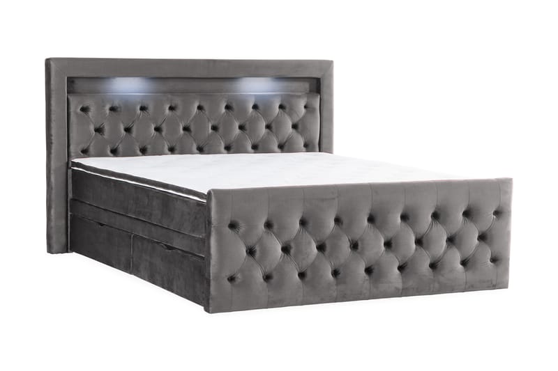 Altaneira Täydellinen Sänkypaketti nostosäilytyksellä LED-valaistus 160x200 - Tummanharmaa - Huonekalut - Sänky - Sänkypaketti