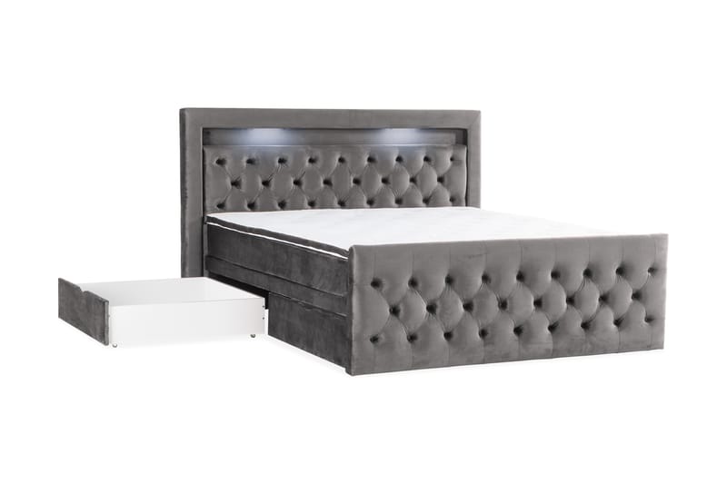 Altaneira Täydellinen Sänkypaketti nostosäilytyksellä LED-valaistus 160x200 - Tummanharmaa - Huonekalut - Sänky - Sänkypaketti