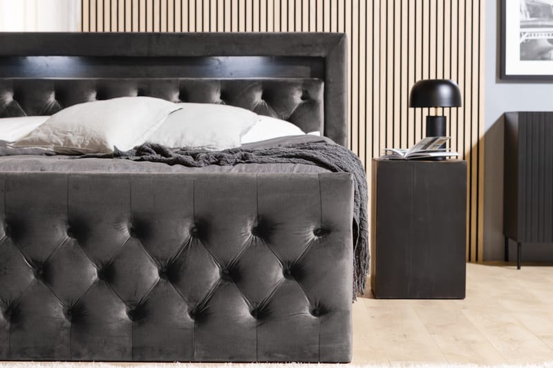 Altaneira Täydellinen Sänkypaketti nostosäilytyksellä LED-valaistus 160x200 - Tummanharmaa - Huonekalut - Sänky - Sänkypaketti