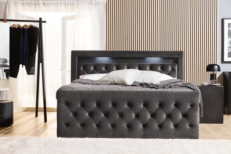 Altaneira Täydellinen Sänkypaketti nostosäilytyksellä LED-valaistus 160x200 - Tummanharmaa - Huonekalut - Sänky - Sänkypaketti