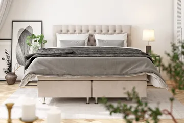 Sänkypaketti Celine 160x200 cm Sametti - Beige - Huonekalut - Sänky - Jenkkisängyt
