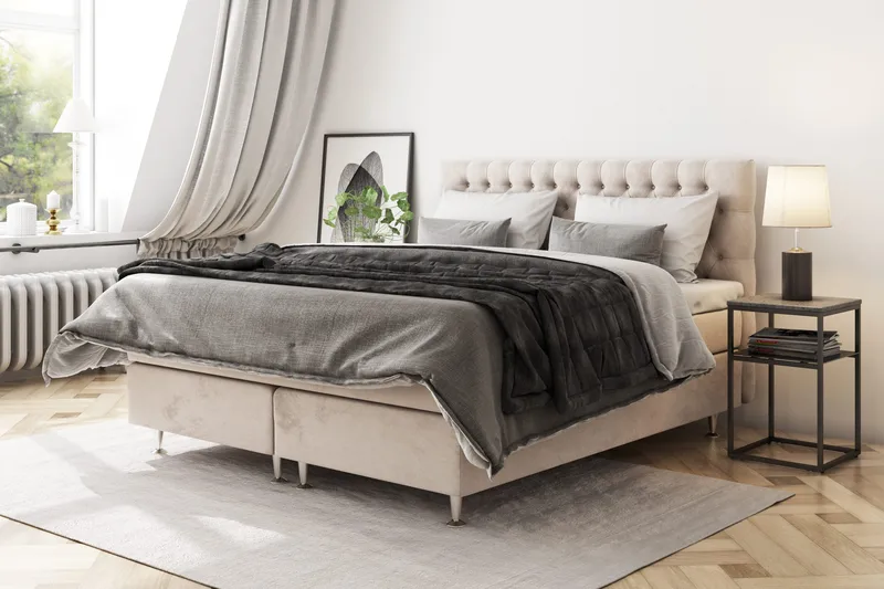 Sänkypaketti Celine 180x200 cm Sametti - Beige - Huonekalut - Sänky - Jenkkisängyt