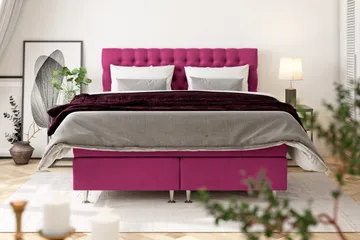 Sänkypaketti Celine 180x200 cm Sametti - Roosa - Huonekalut - Sänky - Jenkkisängyt