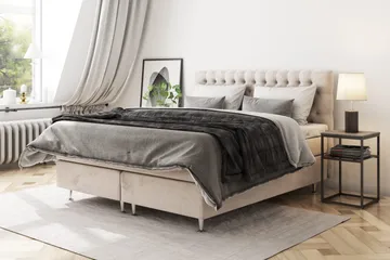 Sänkypaketti Celine 210x210 cm Sametti - Beige - Huonekalut - Sänky - Jenkkisängyt