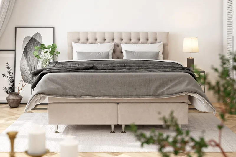 Sänkypaketti Celine 210x210 cm Sametti - Beige - Huonekalut - Sänky - Jenkkisängyt