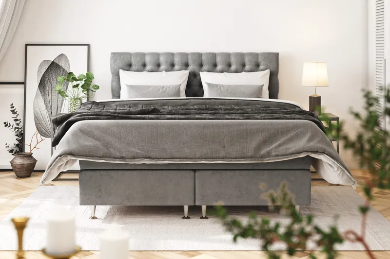 Sänkypaketti Celine 210x210 cm Sametti - Harmaa - Huonekalut - Sänky - Sänkypaketti