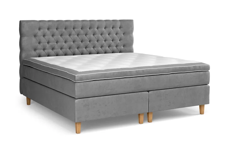 Sänkypaketti Celine 210x210 cm Sametti - Harmaa - Huonekalut - Sänky - Jenkkisängyt