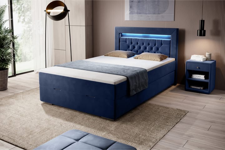 Sänkypaketti Celio 120x200 Varastoinnilla - Sininen/Sametti - Sänkypaketti - Sängyt säilytystilalla