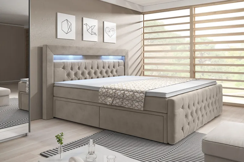 Sänkypaketti Celio 140x200 Laatikko, Beige/Sametti
