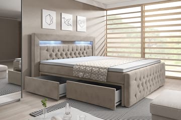 Sänkypaketti Celio 180x200 Laatikko + 2 kpl Franco Yöpöytä - Beige/Sametti - Huonekalut - Sänky - Sänkypaketti