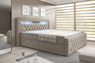 Sänkypaketti Celio 180x200 Laatikko + 2 kpl Franco Yöpöytä - Beige/Sametti - Huonekalut - Sänky - Sänkypaketti