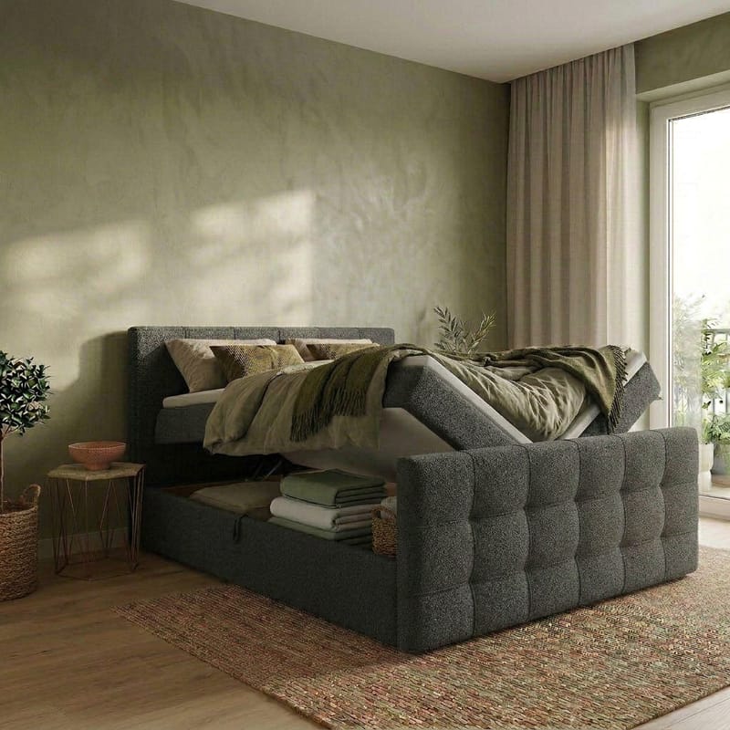 Sänkypaketti Elvros-jenkkisänky 140x200 cm nostettavalla säilytystilalla - Antrasiitti/Erittäin tumma grafiitti - Huonekalut - Sänky - Sängyt säilytystilalla
