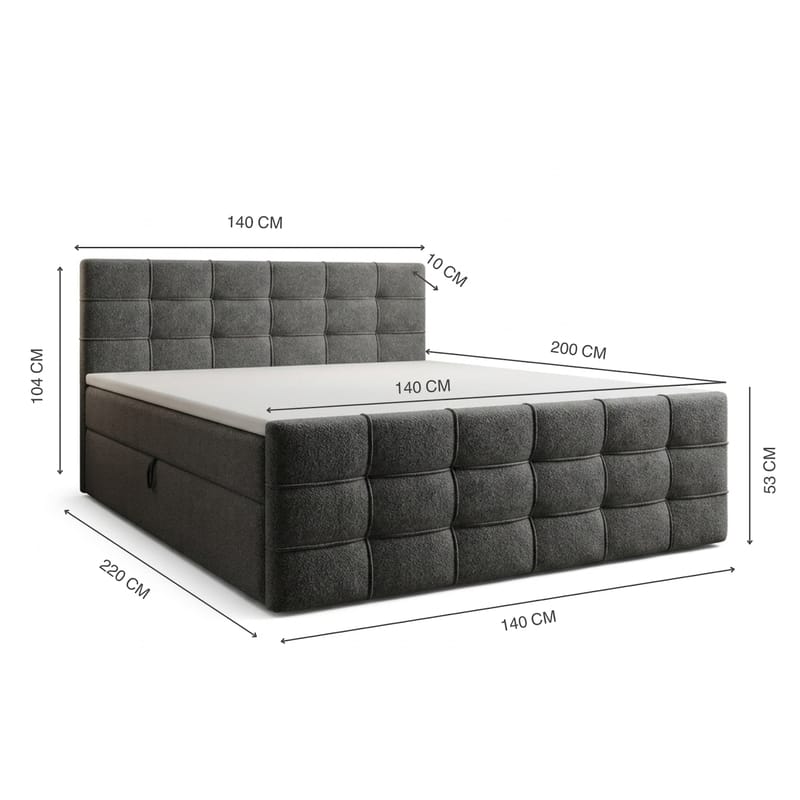 Sänkypaketti Elvros-jenkkisänky 140x200 cm nostettavalla säilytystilalla - Antrasiitti/Erittäin tumma grafiitti - Huonekalut - Sänky - Sängyt säilytystilalla