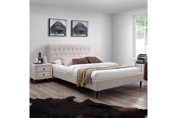 Emilia sänkypaketti 140x200 cm kangasta sängynpäädyllä + petauspatja jäykkyysaste kova - Beige - Huonekalut - Sänky - Sänkypaketti