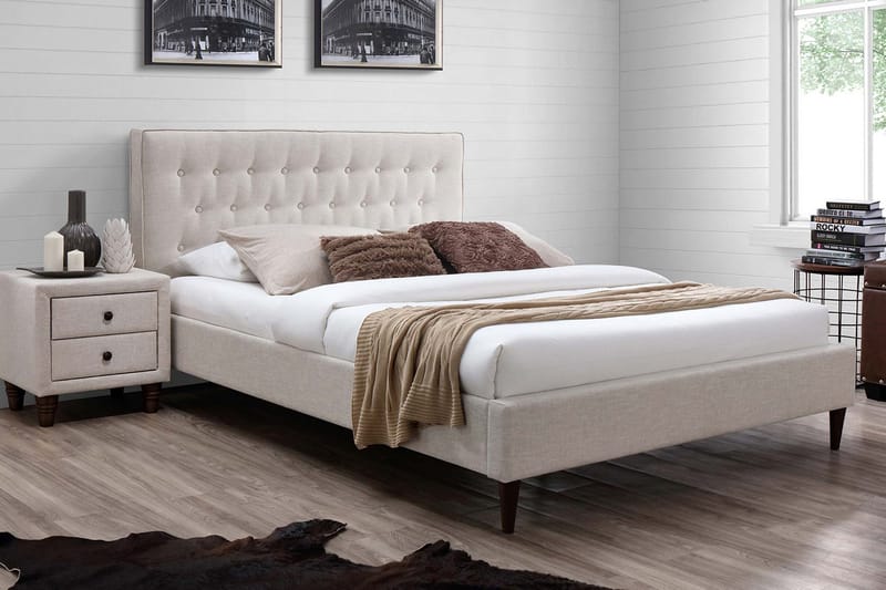 Emilia sänkypaketti kangasta sängynpäädyllä + petauspatja, Beige