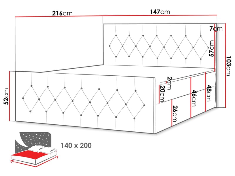 Jenkkisänky 147x216 cm - Musta - Huonekalut - Sänky - Sänkypaketti