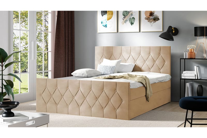 Jenkkisänky 187x216 cm - Beige - Huonekalut - Sänky - Sänkypaketti