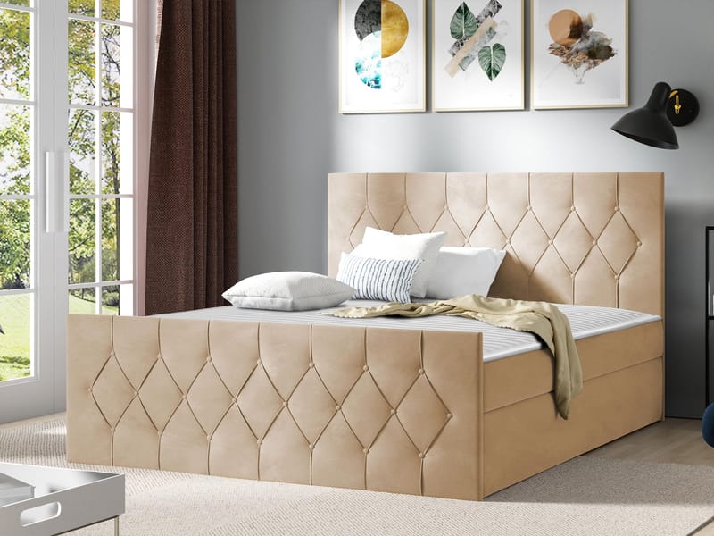 Jenkkisänky 207x216 cm - Beige - Huonekalut - Sänky - Sänkypaketti