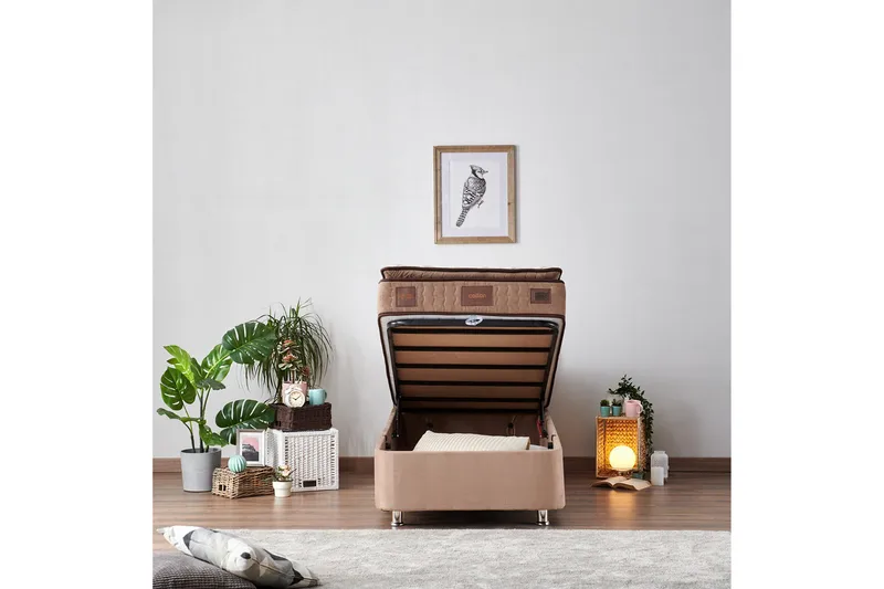 Jenkkisänky Eathelin 100x200 cm - Vaaleanruskea - Huonekalut - Sänky - Sänkypaketti